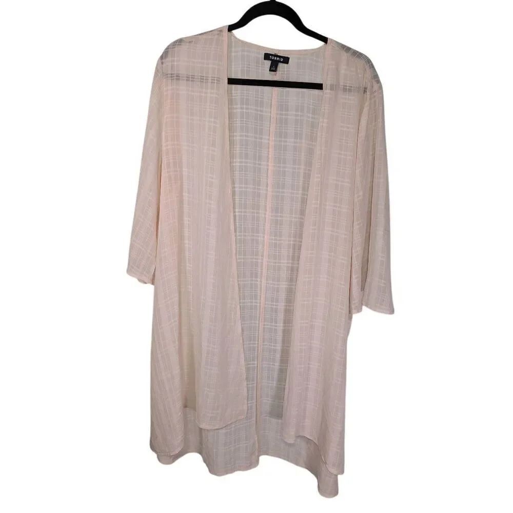 Torrid Light Pink Plaid Chiffon Kimono Size 1